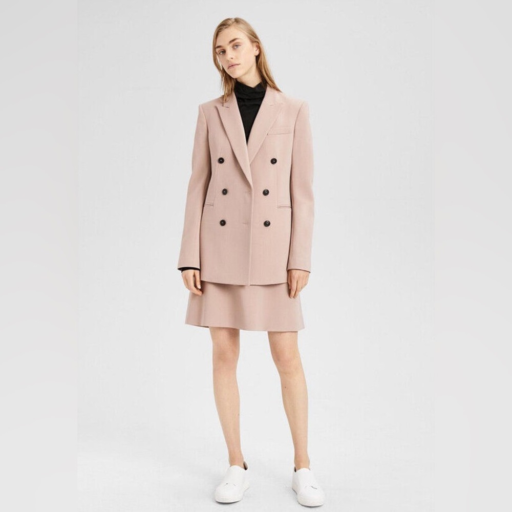 NWT $585 Theory Double-Breasted Power Wool Jacket Blazer Stone Pink